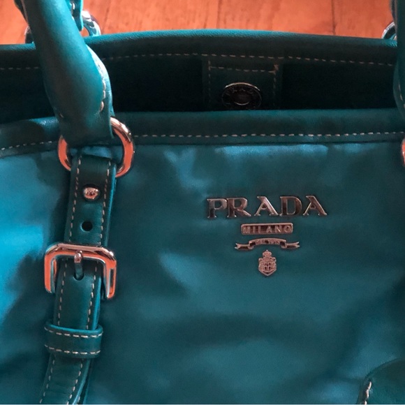 Prada Borsa A Mano Handbag Turquoise / Blue Tessuto + Soft CA BN1841 Tote Hobo - Picture 6 of 17